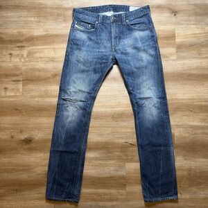Diesel Thavar Jeans Men 30x32 Blue Slim Skinny Dark Wash Faded Distressed R831Q
